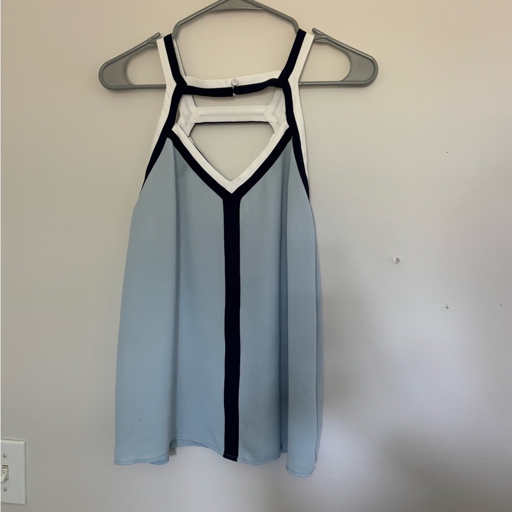 BCBGMaxAzria Blue and Black Cut Out Tank Top
